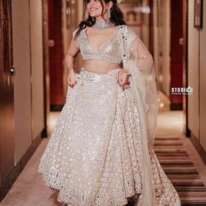 White mirror like foil work design dinner lehenga
