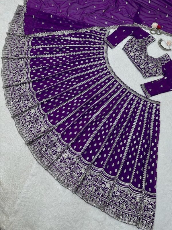6201607857309333027 Purple Partywear Georgette Lehenga with Full Flair