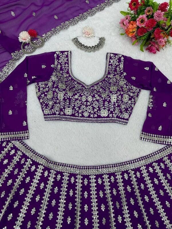 6201607857309333028 Purple Partywear Georgette Lehenga with Full Flair