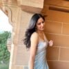 Soft blue sequence Saree elegant evening shiny wear