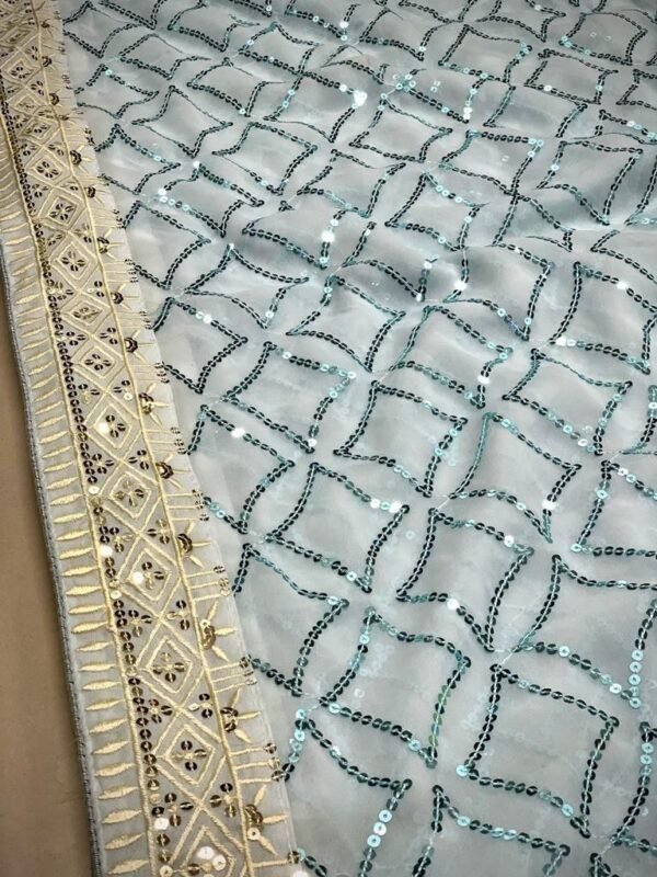 Soft blue sequence Saree elegant evening shiny wear