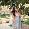 Soft blue sequence Saree elegant evening shiny wear