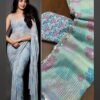Soft blue and mint Saree elegant dinner shiny wear