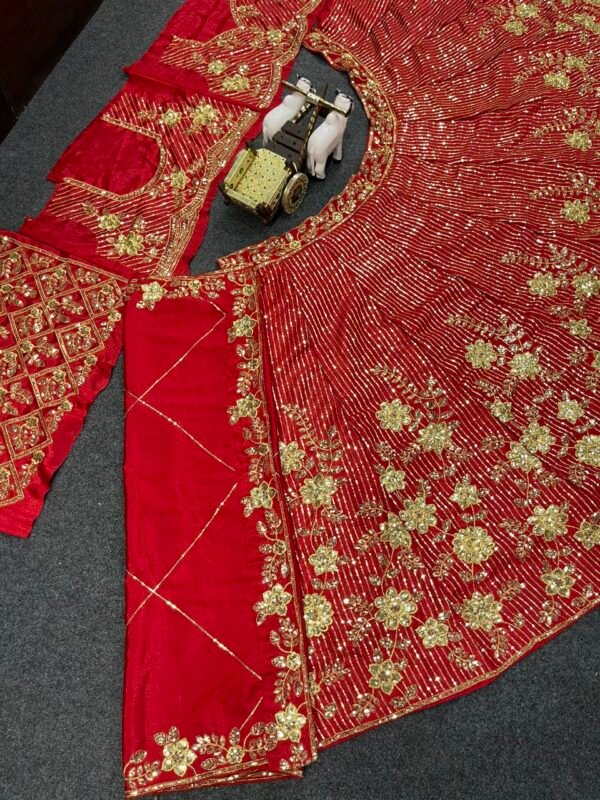 Red lehenga with gold Sequence Shiny Vibrant Dinner Wear