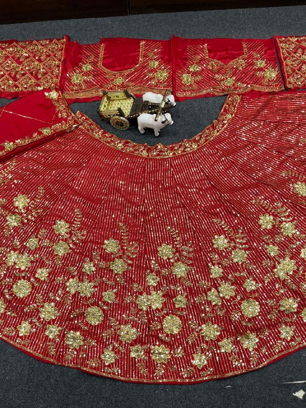 Red lehenga with gold Sequence Shiny Vibrant Dinner Wear