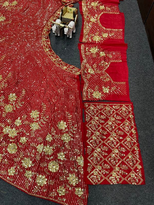 Red lehenga with gold Sequence Shiny Vibrant Dinner Wear