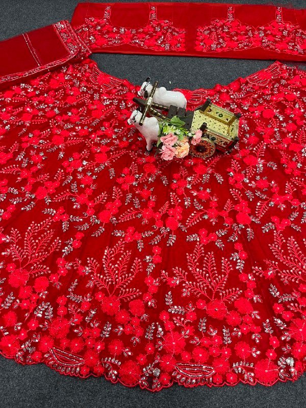 Red Sequence Shiny Vibrant Dinner lehenga
