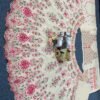 White lehenga with pink floral elegant dinner lehenga
