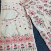 White lehenga with pink floral elegant dinner lehenga