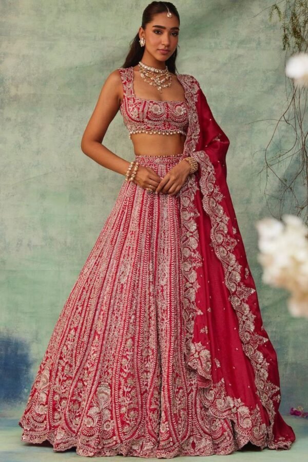 Red Grand Bridal full Sequence silk lehenga shiny