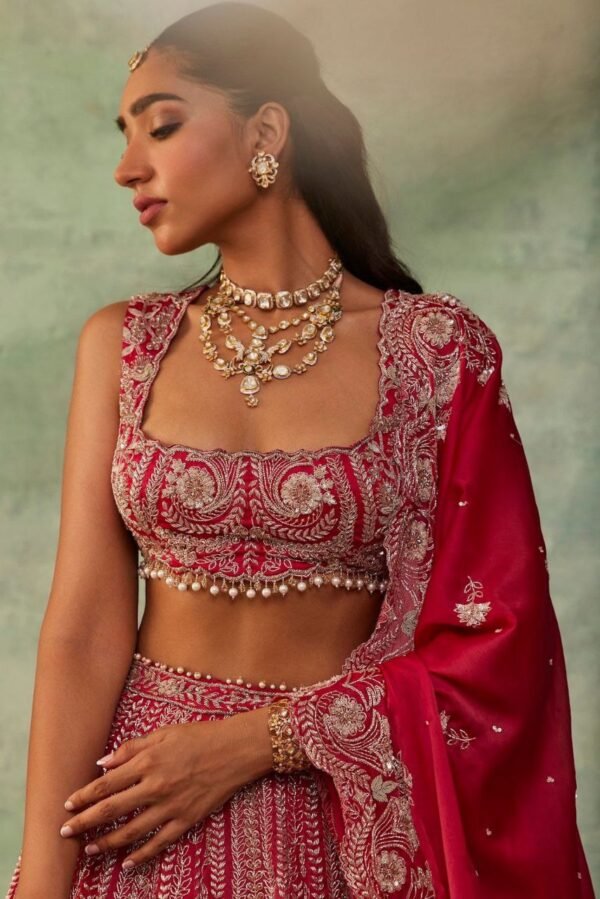 Red Grand Bridal full Sequence silk lehenga shiny
