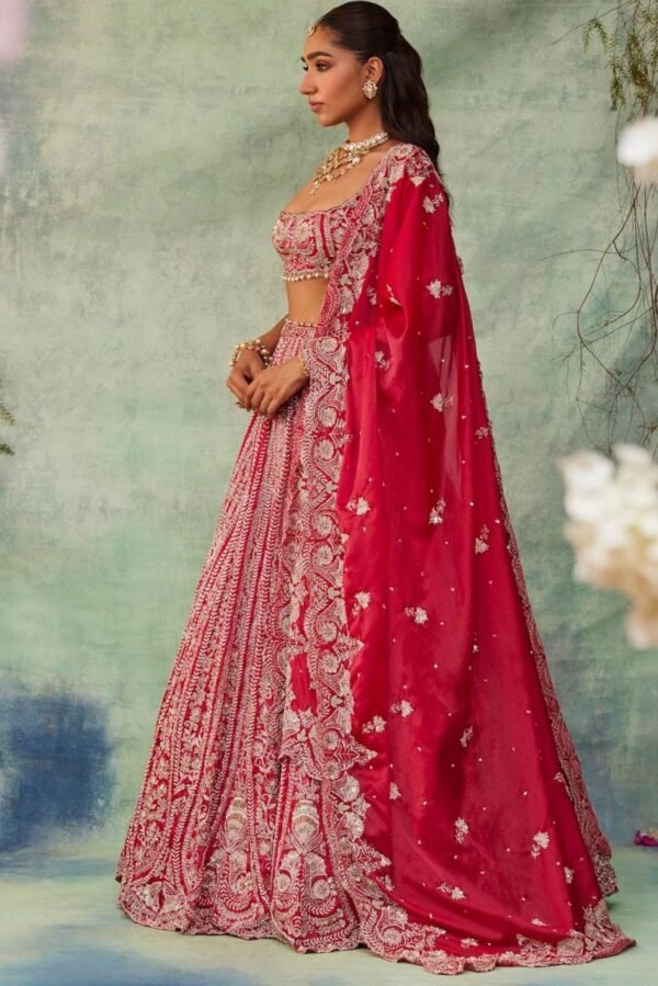 Red Grand Bridal full Sequence silk lehenga shiny