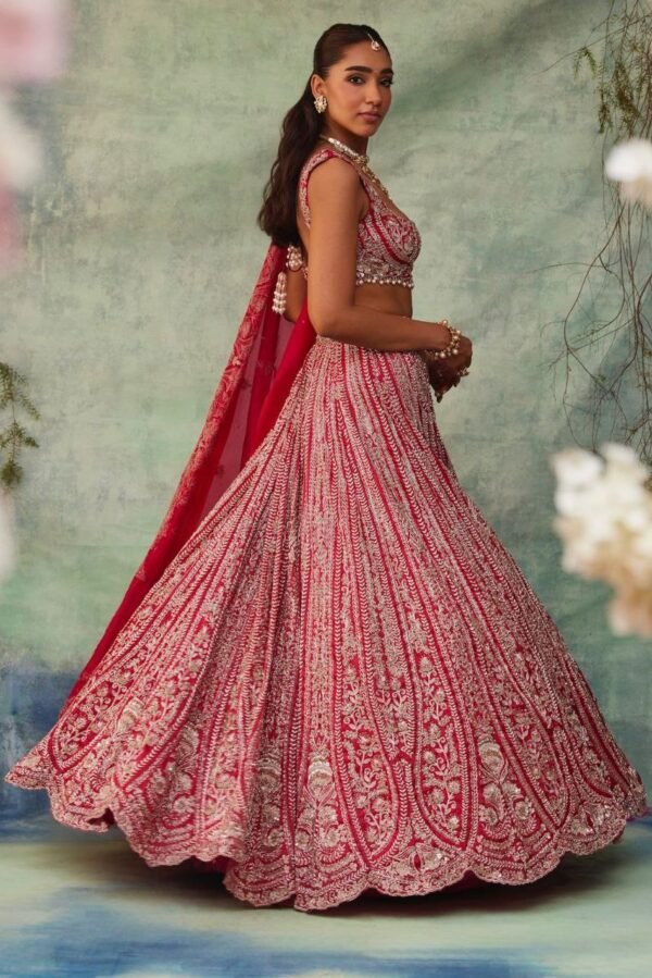 Red Grand Bridal full Sequence silk lehenga shiny