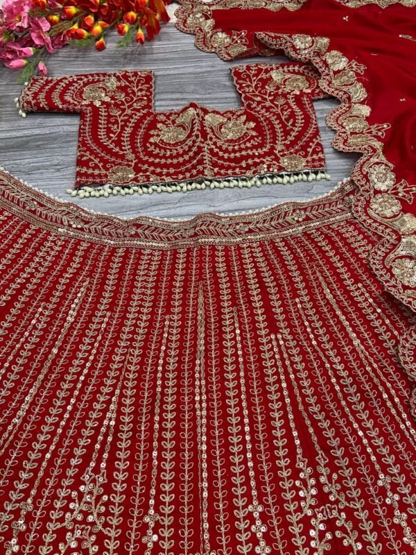 Red Grand Bridal full Sequence silk lehenga shiny