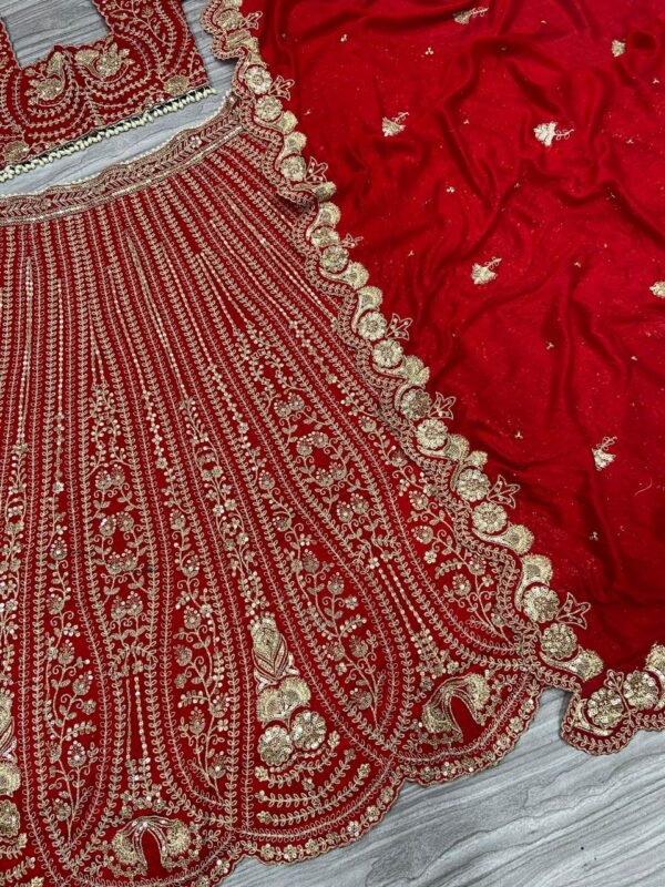 Red Grand Bridal full Sequence silk lehenga shiny