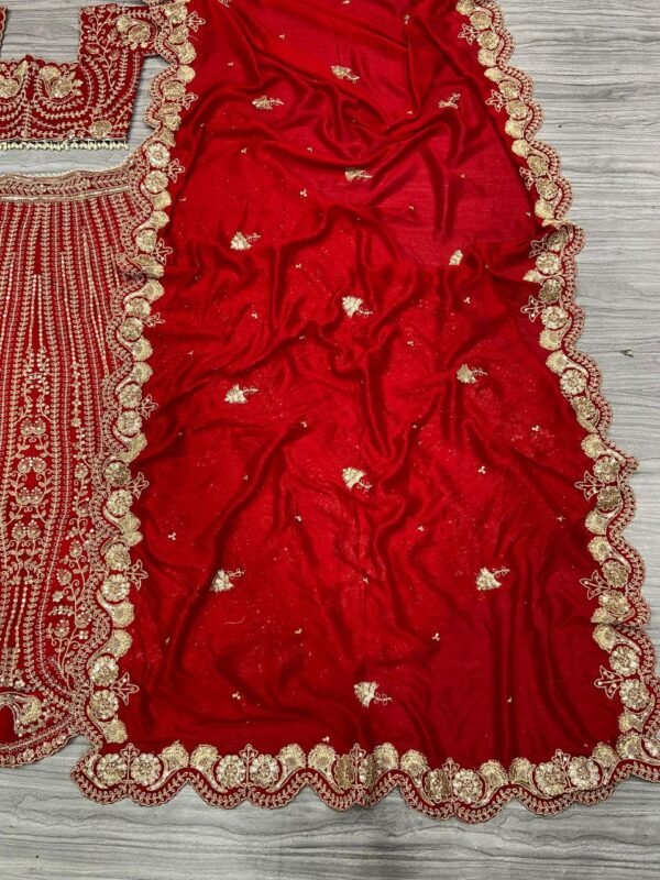 Red Grand Bridal full Sequence silk lehenga shiny