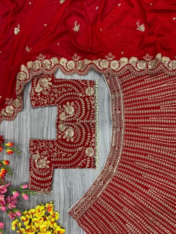Red Grand Bridal full Sequence silk lehenga shiny