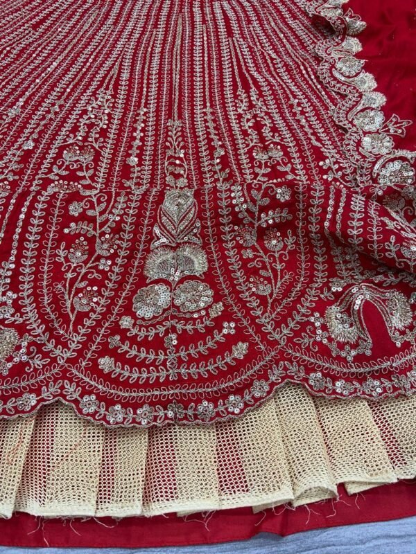 Red Grand Bridal full Sequence silk lehenga shiny