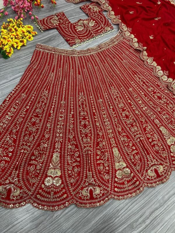 Red Grand Bridal full Sequence silk lehenga shiny
