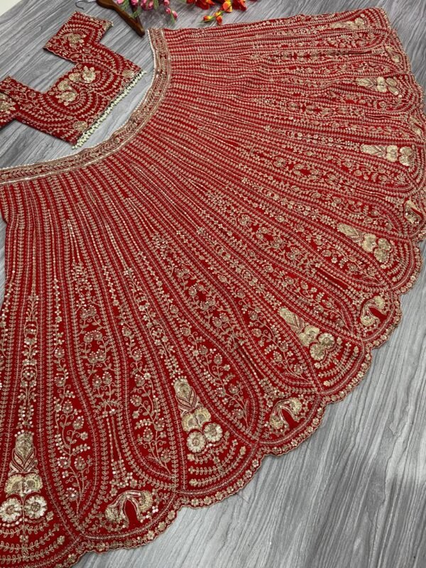 Red Grand Bridal full Sequence silk lehenga shiny