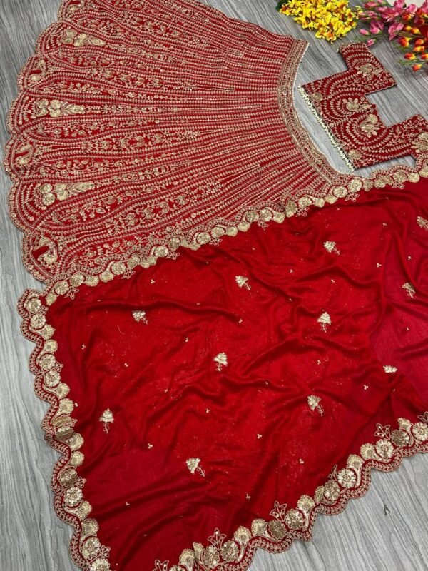 Red Grand Bridal full Sequence silk lehenga shiny