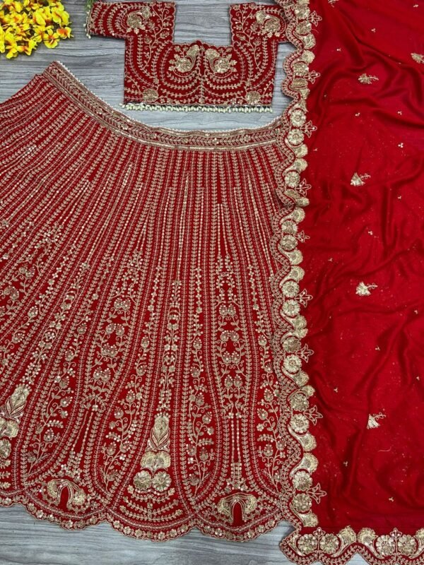 Red Grand Bridal full Sequence silk lehenga shiny