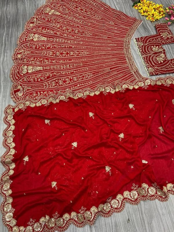 Red Grand Bridal full Sequence silk lehenga shiny