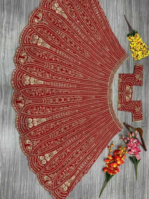 Red Grand Bridal full Sequence silk lehenga shiny