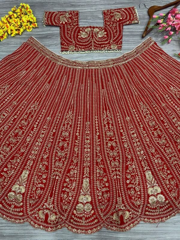 Red Grand Bridal full Sequence silk lehenga shiny