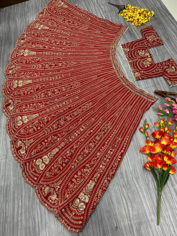Red Grand Bridal full Sequence silk lehenga shiny