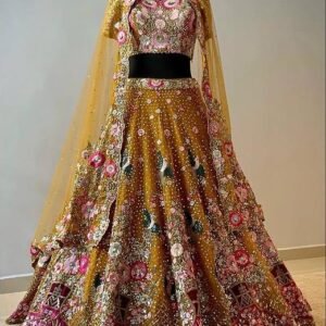 Orange floral design embroidery dinner grand lehenga