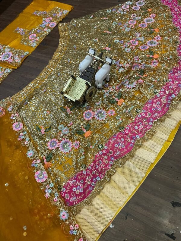 Orange floral design embroidery dinner grand lehenga