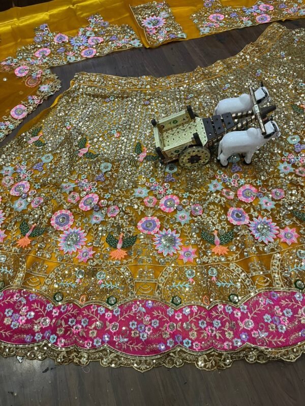 Orange floral design embroidery dinner grand lehenga
