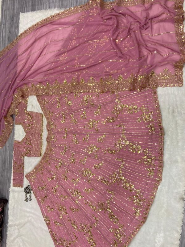 Pink Partywear Georgette Lehenga with Full Flair
