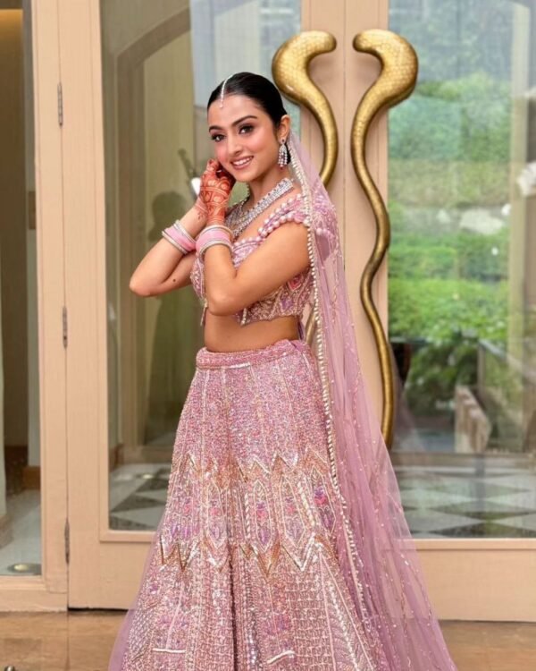 photo_6082253280248970867_y Pink pearl Kasturi Silk Embellished elegant dinner lehenga