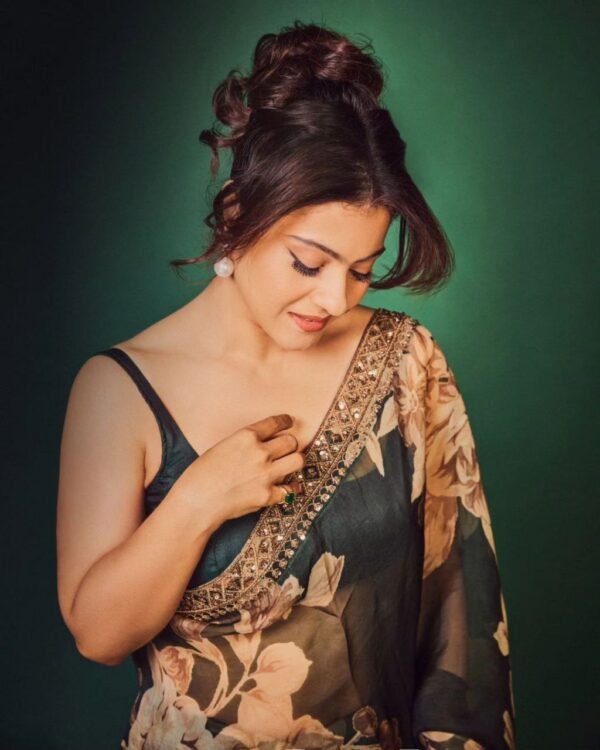 Black floral georgette sequence digital print casual saree