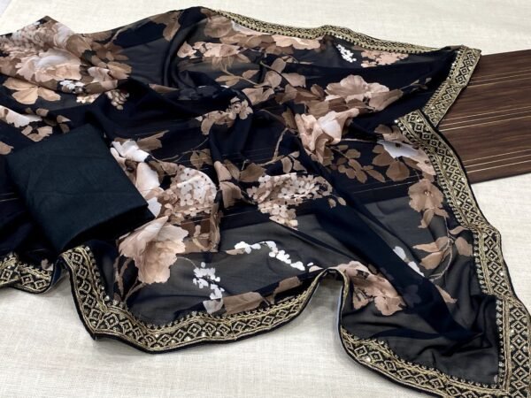 Black floral georgette sequence digital print casual saree