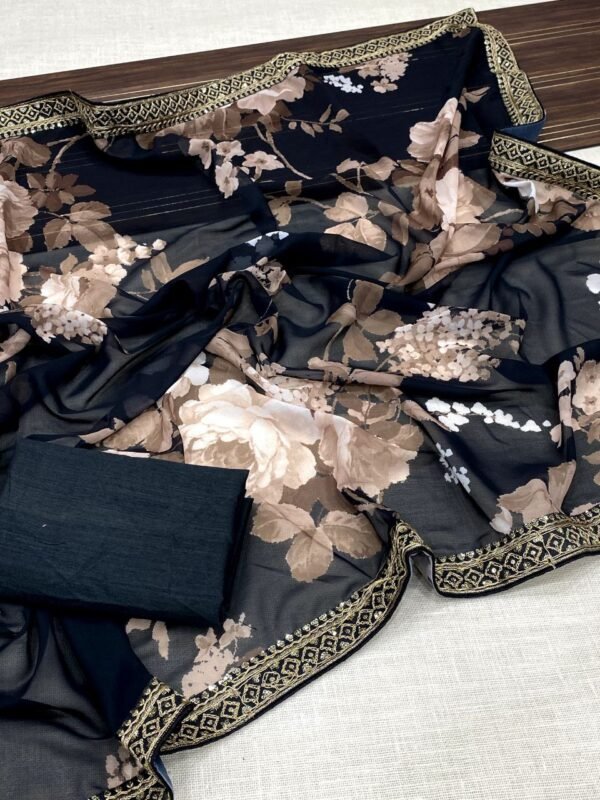 Black floral georgette sequence digital print casual saree