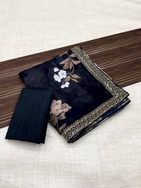 Black floral georgette sequence digital print casual saree