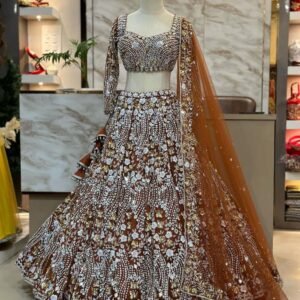 Gold mirror sequence shiny dinner bridal lehenga