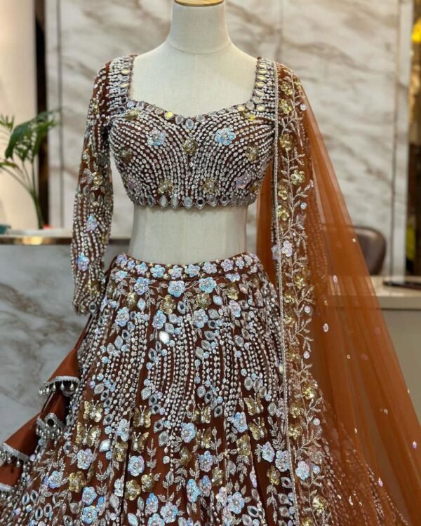 photo_6116386021005445407_y Gold mirror sequence shiny dinner bridal lehenga