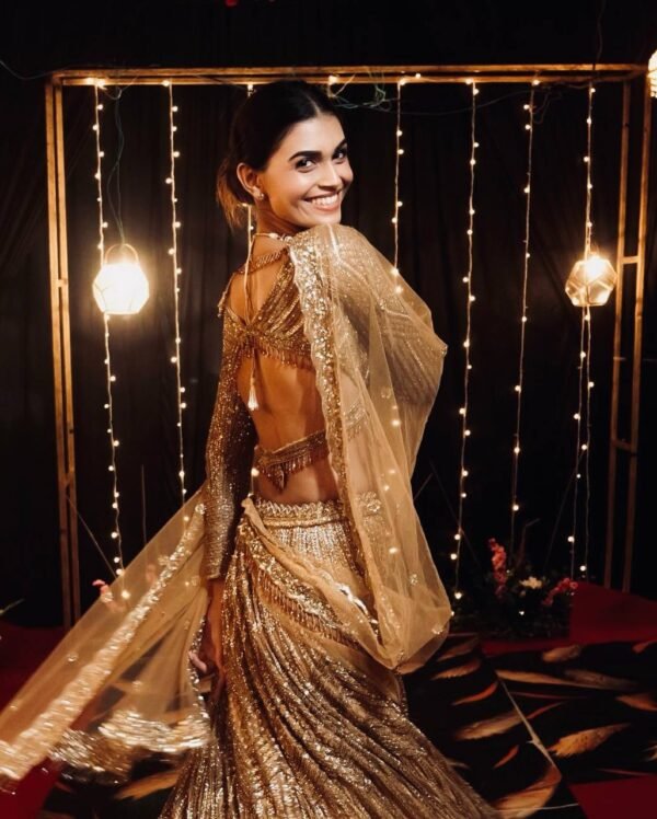 Gold glamour kasturi silk glitter Georgette dinner lehenga