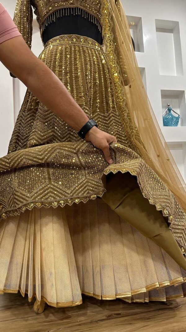 Gold glamour kasturi silk glitter Georgette dinner lehenga