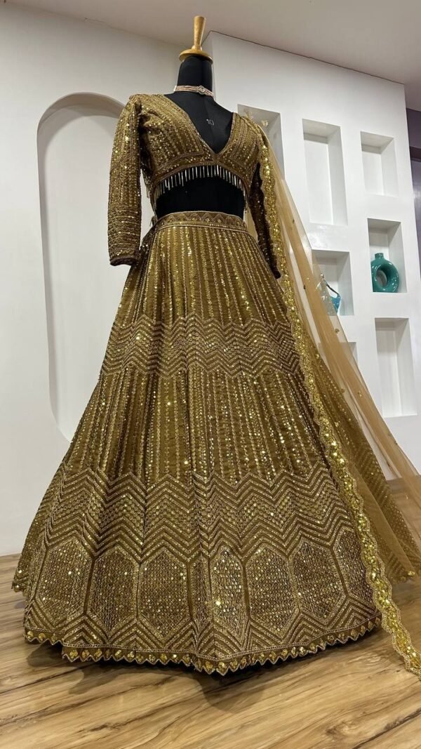 Gold glamour kasturi silk glitter Georgette dinner lehenga