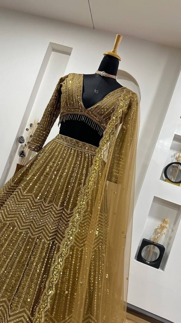 Gold glamour kasturi silk glitter Georgette dinner lehenga