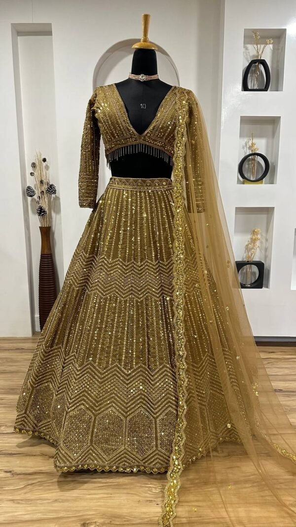Gold glamour kasturi silk glitter Georgette dinner lehenga