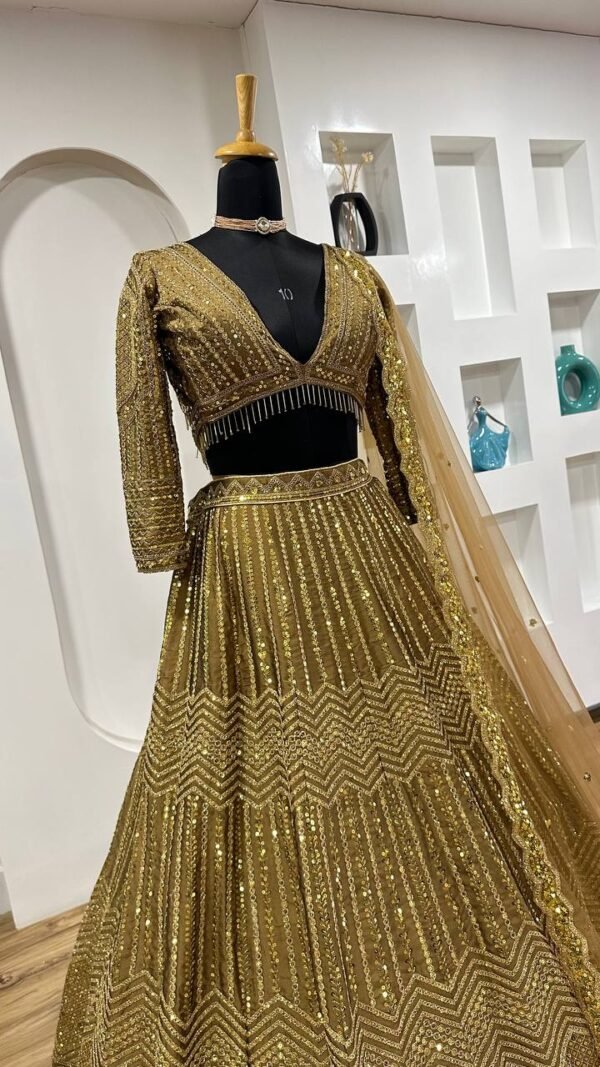 Gold glamour kasturi silk glitter Georgette dinner lehenga