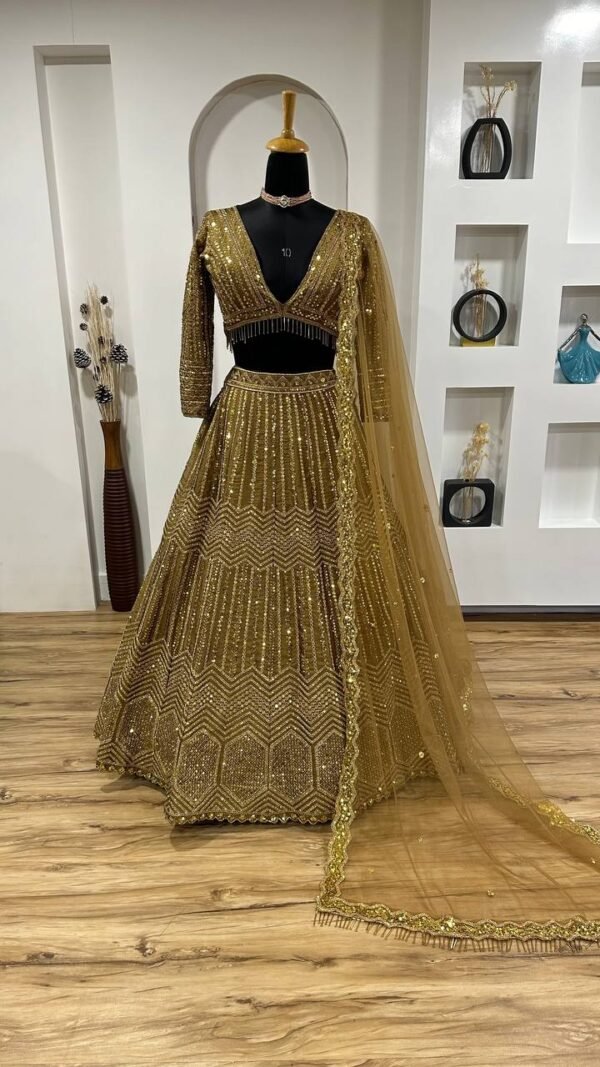 Gold glamour kasturi silk glitter Georgette dinner lehenga