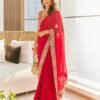 Red mirror fancy dori silk sequence dinner saree