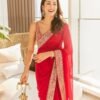 Red mirror fancy dori silk sequence dinner saree
